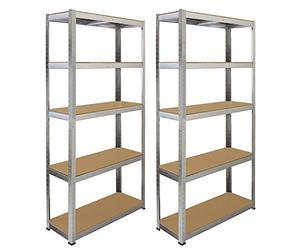 Steel Shelving Units 2 x 5 Tier Galwix Racking Bays Garage Storage Workbench Heavy Duty Powder Coated Galvanised Rack Shelves Workshop Shed Office Warehouse 175kg Shelf Capacity 180 x 30 x 180cm