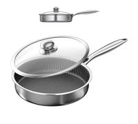Steel skillet - non-stick pan, including safe lid, even heating design, support induction hob | Versatile food frying tool Camping Apartment Outdoor