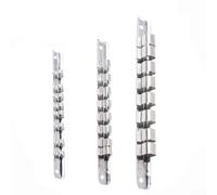 Steel Socket Holder Rack on Wall Mounted Rail with 8 Clips for Organized Storage of 1/4 3/8 1/2 Inch Sockets in Garage or Workshop (1-2)