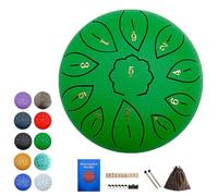 Steel Spin Hand Drum, Meditation Hand Pan Style Percussion, 6 Inch 11 Notes with Carry Bag, Music Book, Mallets, Musical Gift for Drummer & Meditation Yoga, C-Key.. (Green)