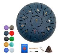 Steel Spin Hand Drum, Meditation Hand Pan Style Percussion, 6 Inch 11 Notes with Carry Bag, Music Book, Mallets, Musical Gift for Drummer & Meditation Yoga, C-Key.. (navy blue)