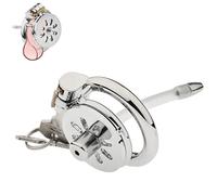 Steel Stainless Chastity Lock with Silicone Urethral Catheter Male Cage Inverted Chastity Device Beginner Cage Prevent Erection Bondage for Men(50mm)