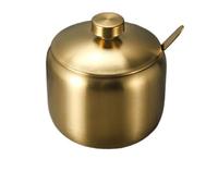 Steel Sugar Bowl,Large Capacity Spice Jar,Small Condiment Container,Seasoning Pot for Kitchen,Sugar Storage Jar with Lid Spoon(430ml-Gold Round Bead)