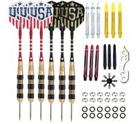 Steel Tip Darts Set - Professional Darts Steel Tip for Dartboard - Includes Brass Barrels + Plastic & Aluminum Shafts + Rubber O'Rings + Flights + Darts Sharpener + Wrench (22g-USA B-STC10450)