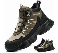 Steel Toe Cap Boots Mens Lightweight Safety Shoes Trainers Womens Breathable Comfortable Safety Boots Non Slip Work Boots with Swivel Buckle Shoelaces Anti Splash Water, Brown, UK 8