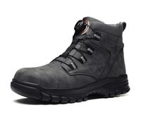 Steel Toe Cap Trainers for Men Rotary Buttons Womens Safety Trainers Waterproof Work Safety Shoes Boots with Swivel Buckle Shoelaces, Grey, UK 9