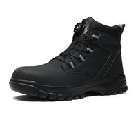 Steel Toe Cap Trainers for Men Rotary Buttons Womens Safety Trainers Waterproof Work Safety Shoes Boots with Swivel Buckle Shoelaces, Black, UK 11.5