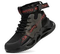 Steel Toe Cap Trainers Mens High Top Folding Work Safety Boots Lightweight Breathable Hiking Shoes Smash & Stab Resistant Construction Industrial Shoes Black