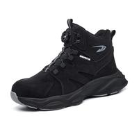 Steel Toe Cap Trainers Mens Lightweight Push Button Work Safety Boots Fashion Sneakers Waterproof Non-Slip Hiking Shoes Anti-Smashing and Anti-Puncture Black