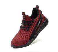 Steel Toe Shoes for Men Women Indestructible Puncture Proof Safety Work Shoes Comfortable Non Slip Aerated Construction Shoes, red, 41.5/42 EU