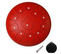 Steel Tongue Drum 11 Notes 10 Inches Handpan Tongue Drum C Key Percussion Instrument Kit with Mallets, Note Stickers, Mallet Bracket, Bag for Musical Education Meditation Yoga (Color : Red)
