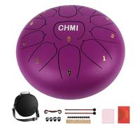 Steel Tongue Drum, 11 Notes 10 inches Rain Drum for Garden Instrument with Bag, Music Book, Mallets, Finger Picks, Drum Mallets Holder, for Camping, Meditation or Yoga (Purple)