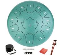 Steel Tongue Drum - 12-Inch 13-Notes Tongue Drum, D Major Outdoor Rain Drum With Tote Bag, Music Book, and Hand-Held Drumsticks (Green)