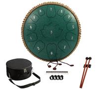 Steel Tongue Drum - 12-Inch 13-Notes Tongue Drum, D Major Outdoor Rain Drum With Tote Bag, Music Book, and Hand-Held Drumsticks (Green)