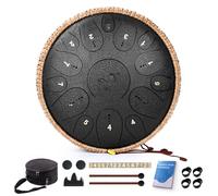 Steel Tongue Drum, 12 Inch 15 Note Tongue Drums, C Key Steel Percussion Instrument for Kid's Adults, Handpan Drum with Drum Mallet, Music Book and Carry Bag (Black)