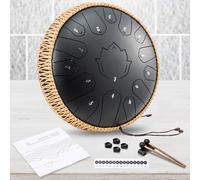 Steel Tongue Drum 13 Inch 15 Notes,Hand Drums with C-Key Travel Bag Drumsticks Holder Finger Paddles and Music Book,Handpan Percussion for Musical Education Meditation Yoga Gifts (Obsidian)