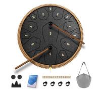 Steel Tongue Drum, 13 Inch 15 Notes Tongue Drums, C Major Drum Percussion Instruments, Handpan Drums with Music Book, Drum Mallets and Carry Bag (Black)