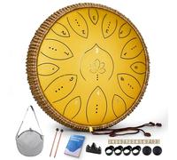 Steel Tongue Drum 13 Inches 15 Notes, Hand Pan Drums for Adults 432hz, C Major Handpan Musical Instrument with Song Book, Mallets and Carry Bag, Yellow