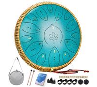 Steel Tongue Drum, 13 Inches 15 Notes Tongue Drum, Steel Drums for Adults, Steel Pan Drum Song Book, Hand Pan Drum Mallets, Handpan C Major (Malachite Green)