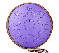 Steel Tongue Drum - 14 Inch 15 Note Tongue Drum - Hand Pan Drum with Music Book, Handpan Mallets and Carry Bag, C Major, Purple