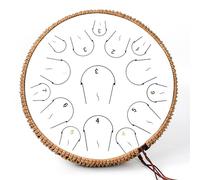 Steel Tongue Drum - 14 Inch 15 Note Tongue Drum - Hand Pan Drum with Music Book, Handpan Mallets and Carry Bag, C Major, White
