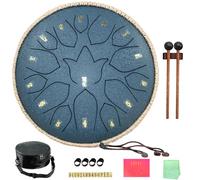 Steel Tongue Drum - 14 Inch 15 Notes D Key Handpan Rain Drum Percussion Instrument with Meditation, Musical Instruments for Adult Beginner, with Music Book, Handpan Drums Mallets and Carry Bag