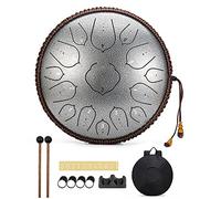 Steel Tongue Drum,14 Inch 15 Notes D major Handpan Drum Kit with Mallets Finger Picks and Bag Ethereal Drum Percussion Instrument for Musical Education Mind Healing Yoga (silver)