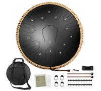 Steel Tongue Drum, 14 Inch 15 Notes Rain Drum for Outside, Hand Pan Drum with Music Book, Mallets and Carry Bag, for Musical Education Meditation Yoga, Gifts for Kids, Adult, Friends (Black)