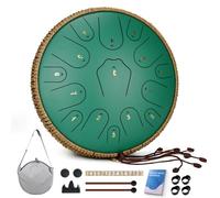 Steel Tongue Drum-14 Inch 15 Notes Tongue Drums, Steel Drum Instrument for Adults, Handpan Drums with Music Book, Handpan Drum Mallet, and Carry Bag, C Major (Green)