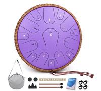 Steel Tongue Drum-14 Inch 15 Notes Tongue Drums, Steel Drum Instrument for Adults, Handpan Drums with Music Book, Handpan Drum Mallet, and Carry Bag, C Major (Purple)