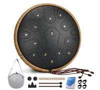 Steel Tongue Drum-14 Inch 15 Notes Tongue Drums, Steel Drum Instrument for Adults, Handpan Drums with Music Book, Handpan Drum Mallet, and Carry Bag, C Major (Black)