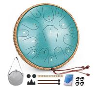 Steel Tongue Drum-14 Inch 15 Notes Tongue Drums, Steel Drum Instrument for Adults, Handpan Drums with Music Book, Handpan Drum Mallet, and Carry Bag, C Major (Malachite Green)
