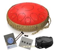 Steel Tongue Drum 14 inch with Carry Case, harmonic lotus 15 Note C-Tuned - Includes 2 Soft Mallets & Instruction Booklet - Ideal for Meditation, Sound Healing, and Relaxation - Red