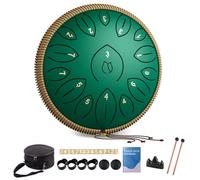 Steel Tongue Drum - 15 Note 12 Inch Tongue Drums - Steel Drum Instruments for Adult - Hand Pan Drum with Music Book, Drum Mallets and Carry Bag, C Major, Green