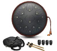 Steel Tongue Drum - 15 Note 14 Inch Hand Pan Drum - D Major with Music Book, Mallets and Carry Bag