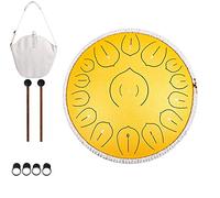 Steel Tongue Drum 15 Notes 14Inches Percussion Instrument,With Rope Decoration And Mallets,Bag, Music Book。Formusicaleducation Concert Mind Healing,Gold