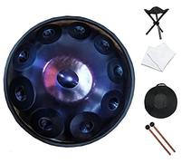 Steel Tongue Drum, 22in D Minor,10 Notes, for Yoga,Meditation,Zen Education,Steel Tongue Drum with Soft Hand Pan Bag, 2 Mallets, Handpan Stand, Dust-free Cloth (Purple)