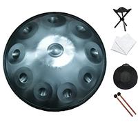 Steel Tongue Drum, 22in D Minor,10 Notes, for Yoga,Meditation,Zen Education,Steel Tongue Drum with Soft Hand Pan Bag, 2 Mallets, Handpan Stand, Dust-free Cloth (Silver)