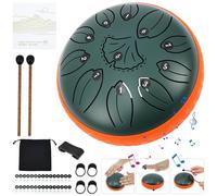 Steel Tongue Drum 6 Inch 11 Note Musical Percussion Instrument Rain Drum for Garden & Meditation with Drumstick and Music Book for Beginners Meditation Yoga Musical Education(Stone Green)