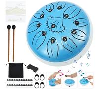 Steel Tongue Drum 6 Inch 11 Note Musical Percussion Instrument Rain Drum for Garden & Meditation with Drumstick and Music Book for Beginners Meditation Yoga Musical Education(Lake Blue)