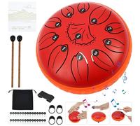 Steel Tongue Drum 6 Inch 11 Note Musical Percussion Instrument Rain Drum for Garden & Meditation with Drumstick and Music Book for Beginners Meditation Yoga Musical Education(Cinnabar Red)