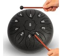 Steel Tongue Drum 6 Inch 11 Notes, C Major Tongue Drum Rain Chime Outside, Chakra Drum for Rain, Rain Drum with mallets for Musical Education Entertainment Zen Meditation Yoga Gifts (black)