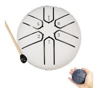 Steel Tongue Drum, 6 Inch, 8 Note Percussion Instrument, Lotus Design (white)