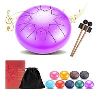 Steel Tongue Drum 6 Inch 8 Notes, Rain Drum for Outside Garden, Mini Steel Handpan Drum, Chakra Tank Drum, for Musical Education Entertainment Meditation Yoga Zen Gifts (purple)