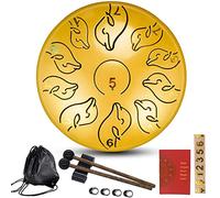 Steel Tongue Drum 6 Inches 11 Notes Handpan Drum C Key Percussion Instrument Hand Pan Drum, Adult's/Kids Musical Education Drum with Bag, Mallets, Music Book, Note Stickers,Gold