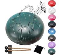 Steel Tongue Drum- 8 Note 6 Inches C-key Tongue Drum Percussion Instruments - Hand Pan Drum with Music Book for Meditation Entertainment Musical Education Concert Mind Healing Yoga(Green)