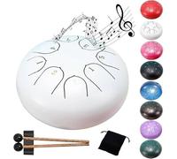 Steel Tongue Drum- 8 Note 6 Inches C-key Tongue Drum Percussion Instruments - Hand Pan Drum with Music Book for Meditation Entertainment Musical Education Concert Mind Healing Yoga(White)