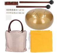 Steel Tongue Drum 8 Tone Ethereal Worry Free Sanskrit Hand Pan 10 Inch Percussion Instrument Handmade Stainless Steel with Drumsticks and Bags for Meditation Yoga Music Therapy (Gold)