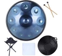 Steel Tongue Drum, D Major 22 Inches 9 Notes Steel Hand Drum With Soft Bag, 2 Handpan Hammers, Handpan Stand, Dust Free Cloth,for Home (blue 10Tones)