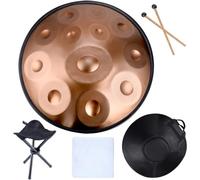 Steel Tongue Drum, D Major 22 Inches 9 Notes Steel Hand Drum With Soft Bag, 2 Handpan Hammers, Handpan Stand, Dust Free Cloth,for Home (Brown 12Tones)
